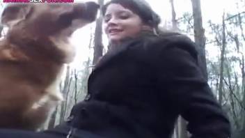 Naughty vixen with a bouncy rear getting tongued by a pup